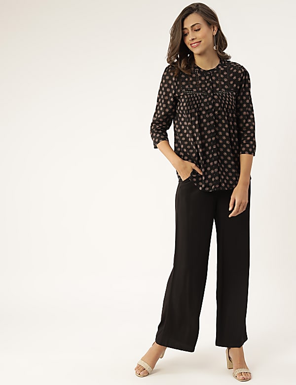 Viscose Mix Printed Round Neck Top