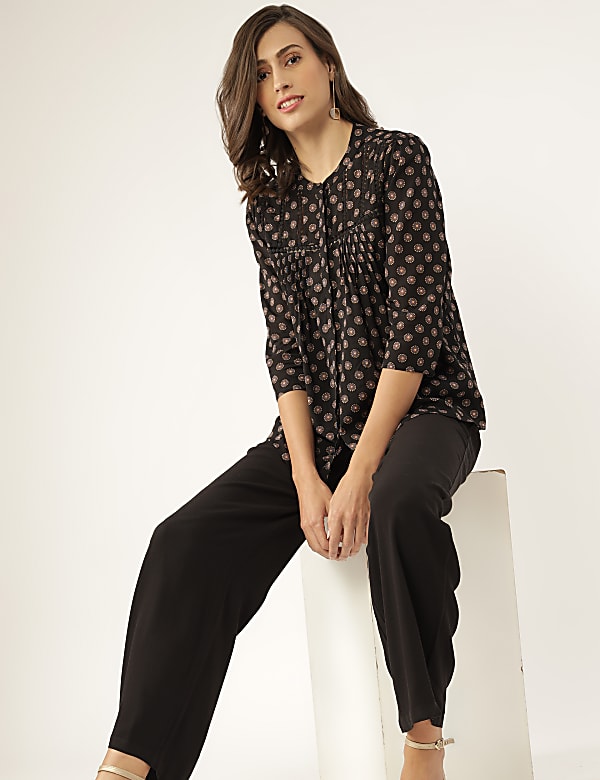 Viscose Mix Printed Round Neck Top
