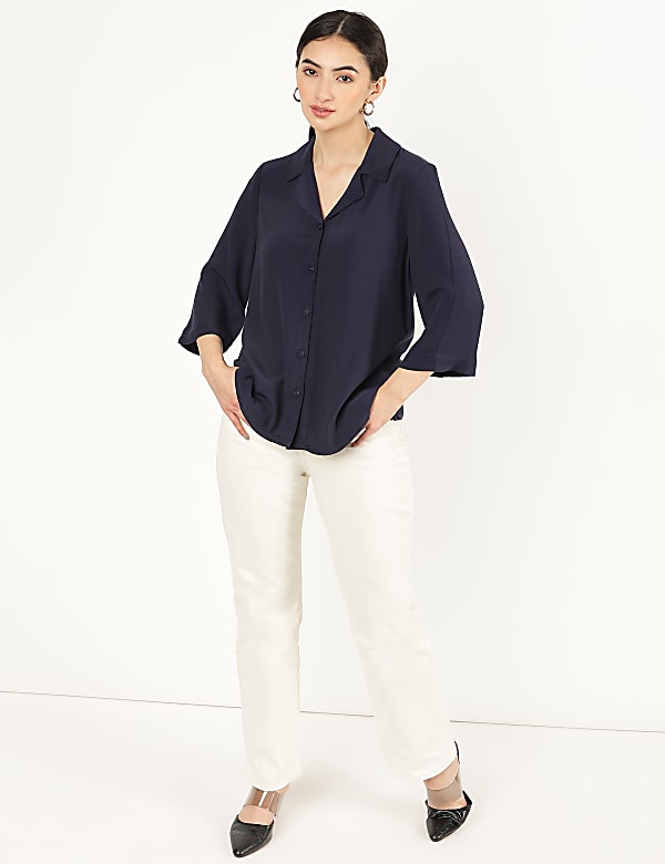 Pure Viscose Plain Lapel Shirt