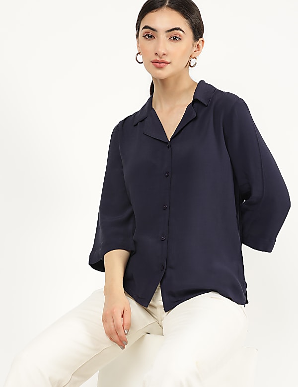 Pure Viscose Plain Lapel Shirt