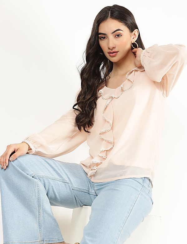 Embroidered V-Neck Top