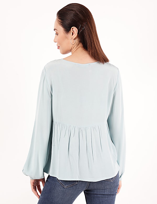 Pure Viscose Embroidery Keyhole Neck Blouse