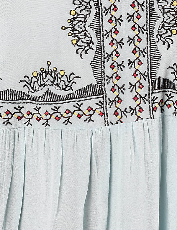 Pure Viscose Embroidery Keyhole Neck Blouse