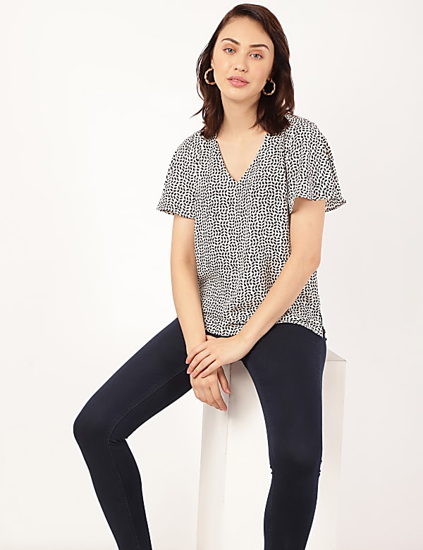 Printed V-Neck Top