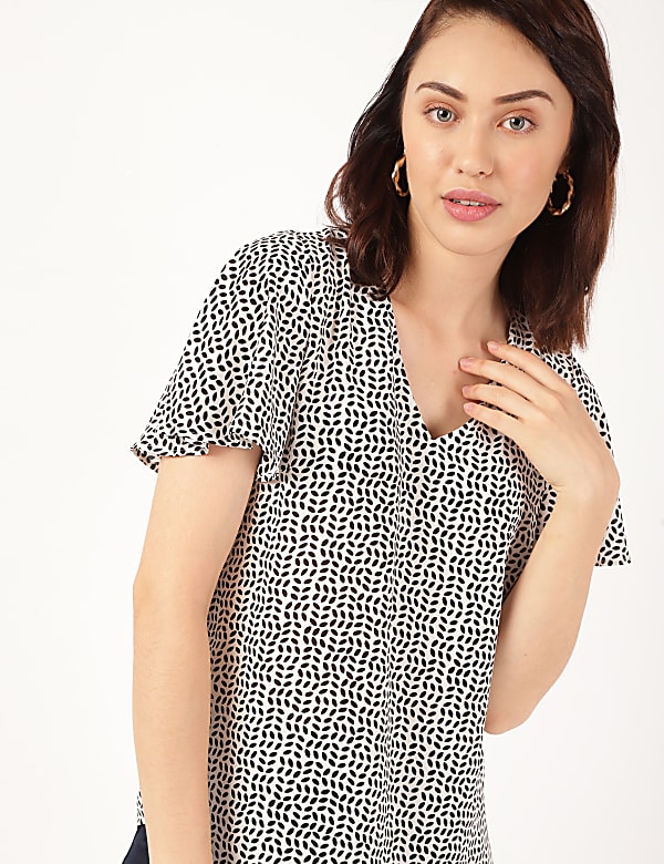Printed V-Neck Top