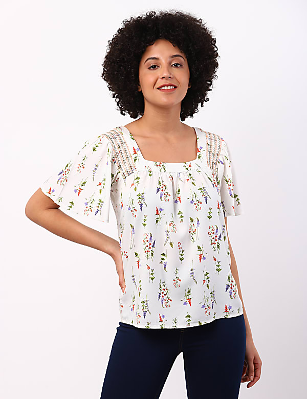 Smocked Print Top