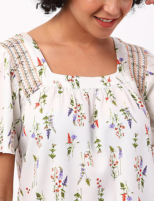 Smocked Print Top
