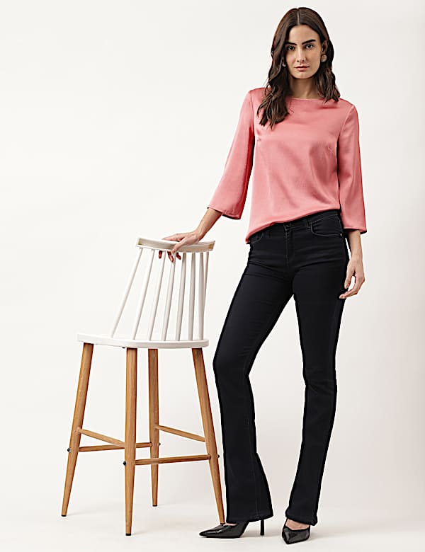 Plain Round Neck Blouson Top