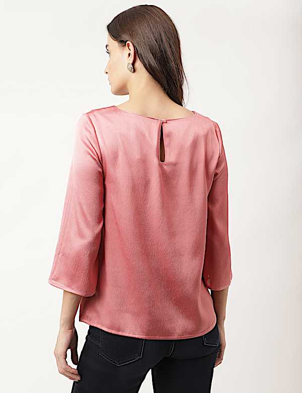 Plain Round Neck Blouson Top