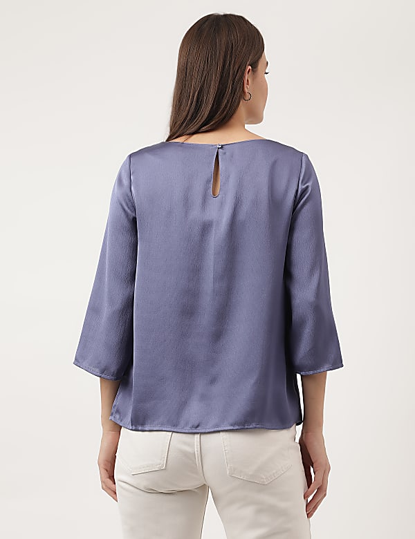Plain Round Neck Blouson Top