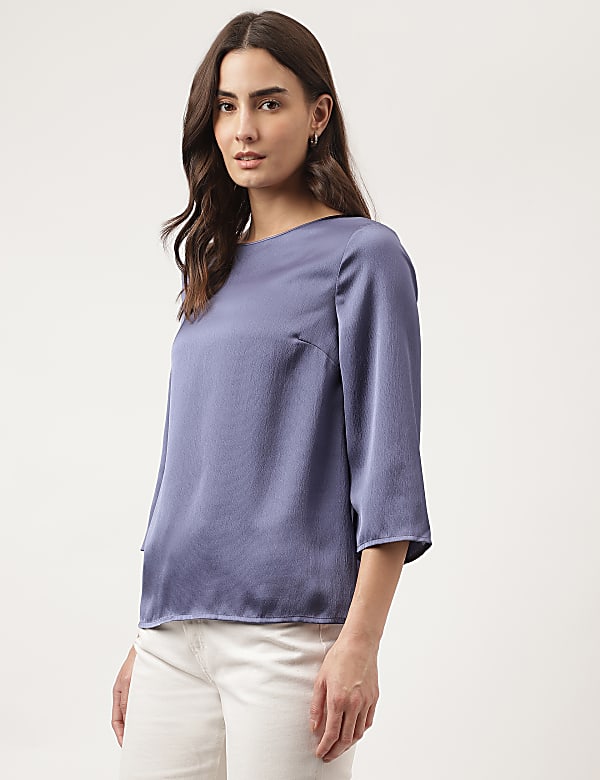 Plain Round Neck Blouson Top