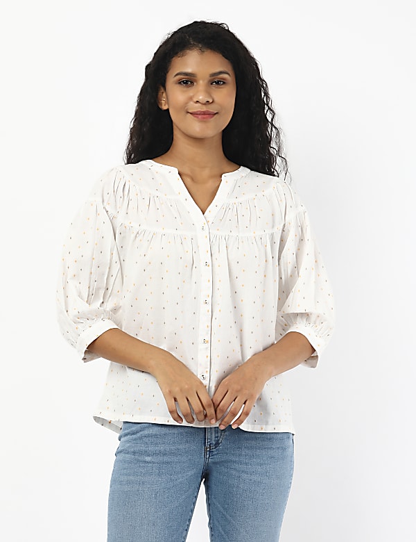 Dobby Paneled Blouse Shirt