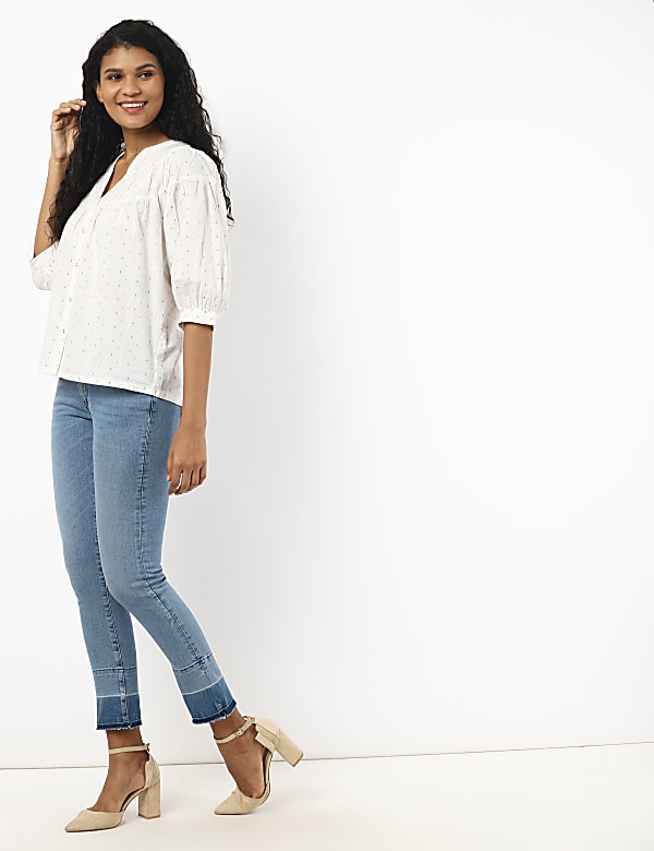 Dobby Paneled Blouse Shirt