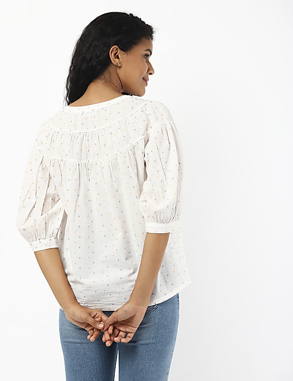 Dobby Paneled Blouse Shirt