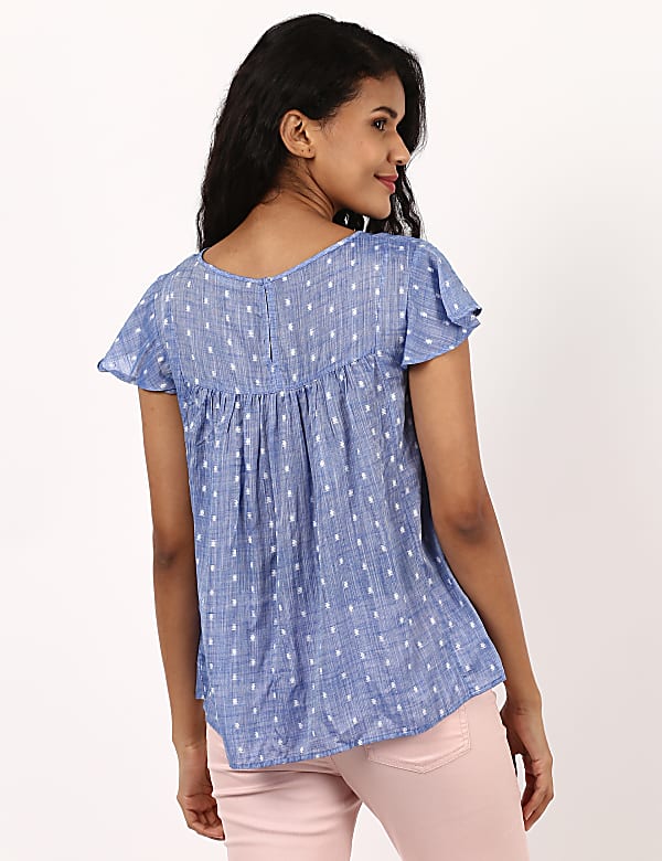Chambray Dobby Peasant Top