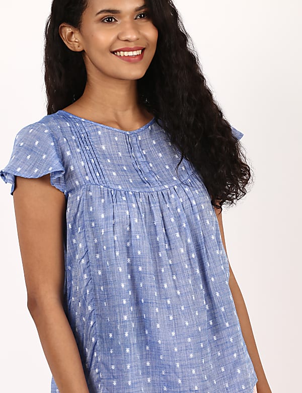 Chambray Dobby Peasant Top