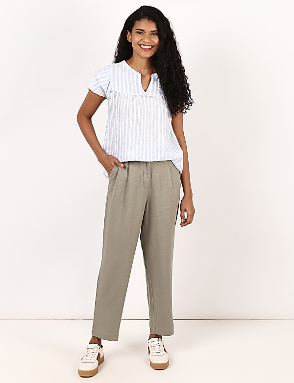 Vertical Stripe Sleeve Frill Top
