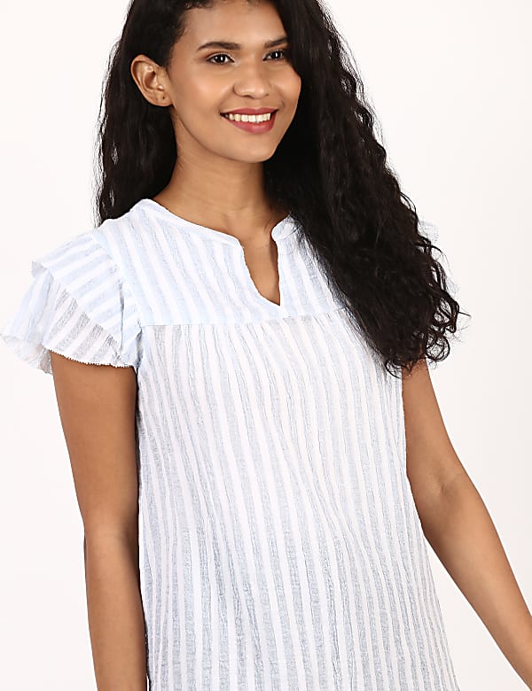 Vertical Stripe Sleeve Frill Top
