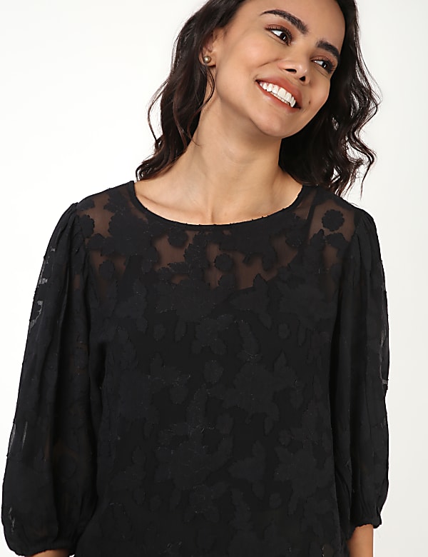 Pure Viscose Self Design Round Neck Top
