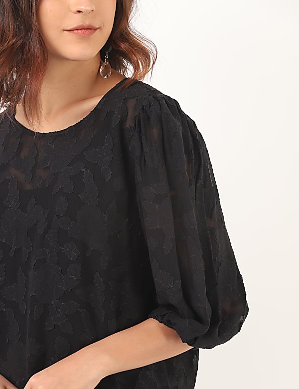 Pure Viscose Self Design Round Neck Top