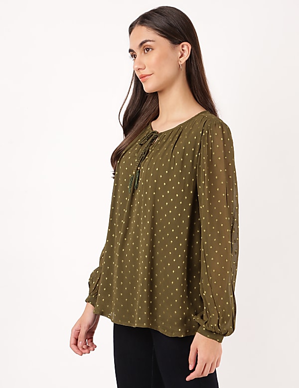 Viscose Mix Printed Tie-up Blouse