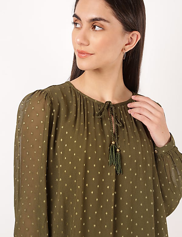 Viscose Mix Printed Tie-up Blouse