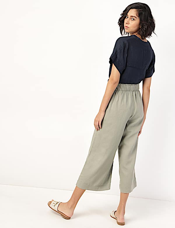 Pure Linen Plain V-Neck Top