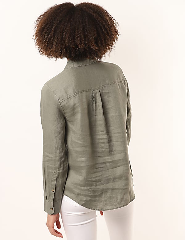 Pure Linen Plain Spread Collar Shirt