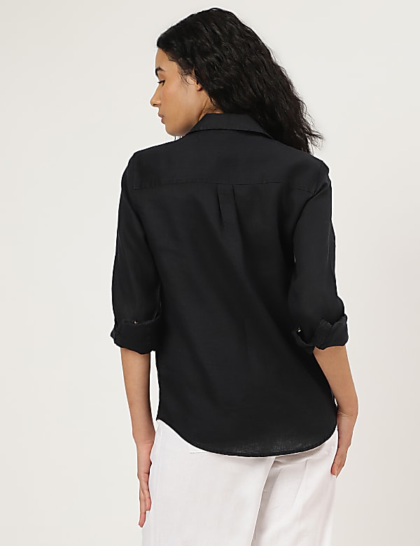 Pure Linen Plain Spread Collar Shirt