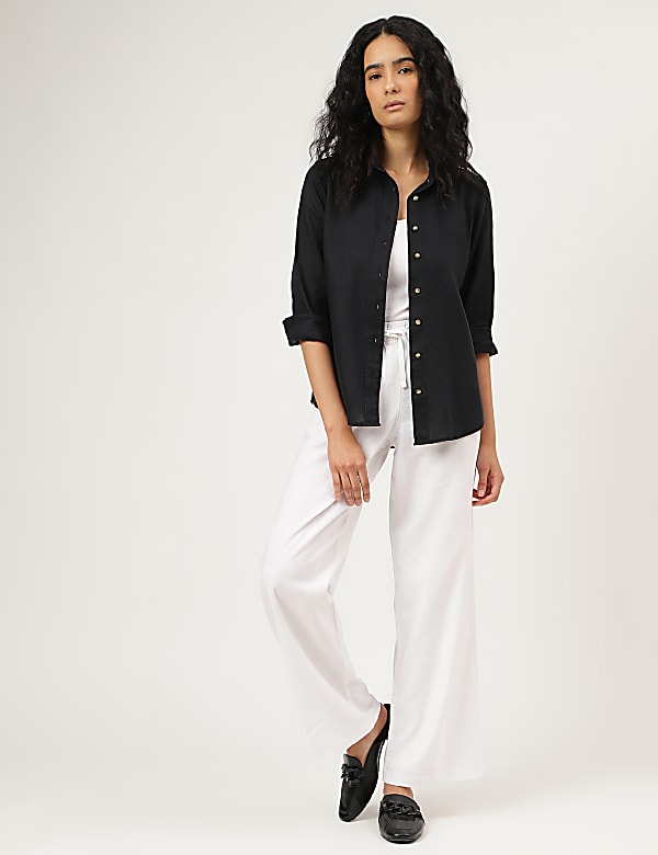 Pure Linen Plain Spread Collar Shirt