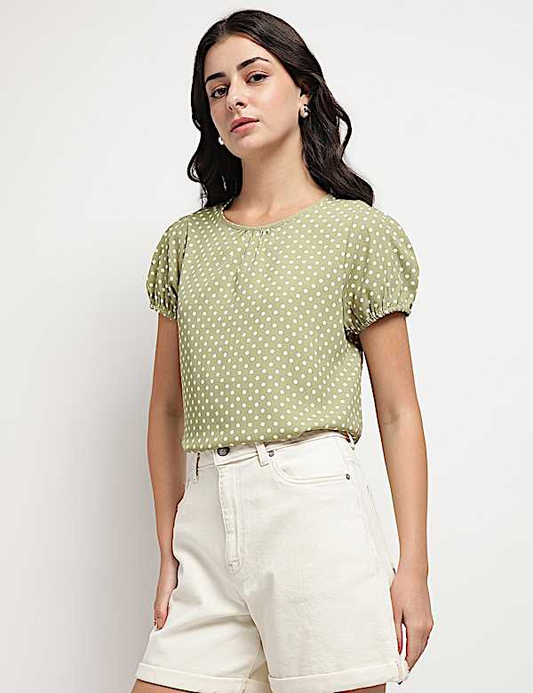 Polka Dots Round Neck Top