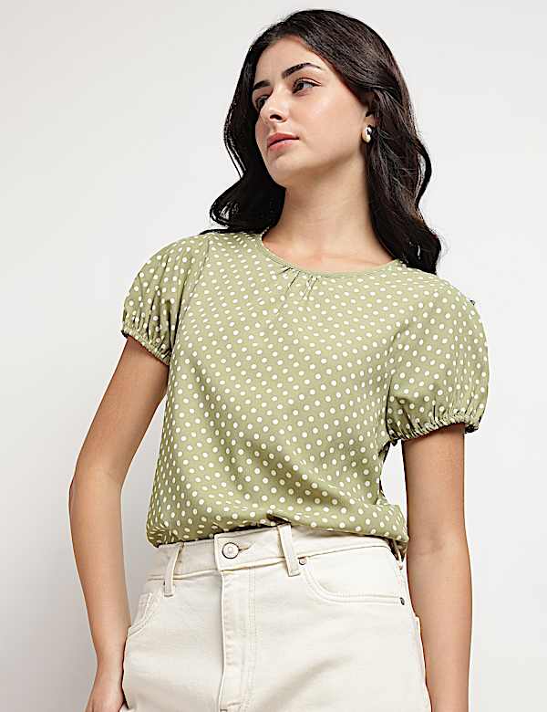 Polka Dots Round Neck Top