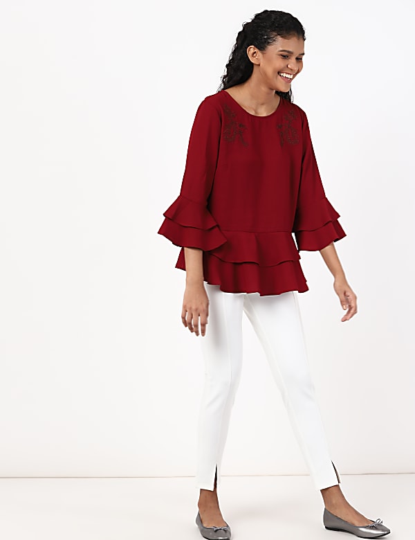 embroidered frill top
