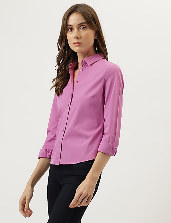 Cotton Mix Plain Spread Collar Shirt