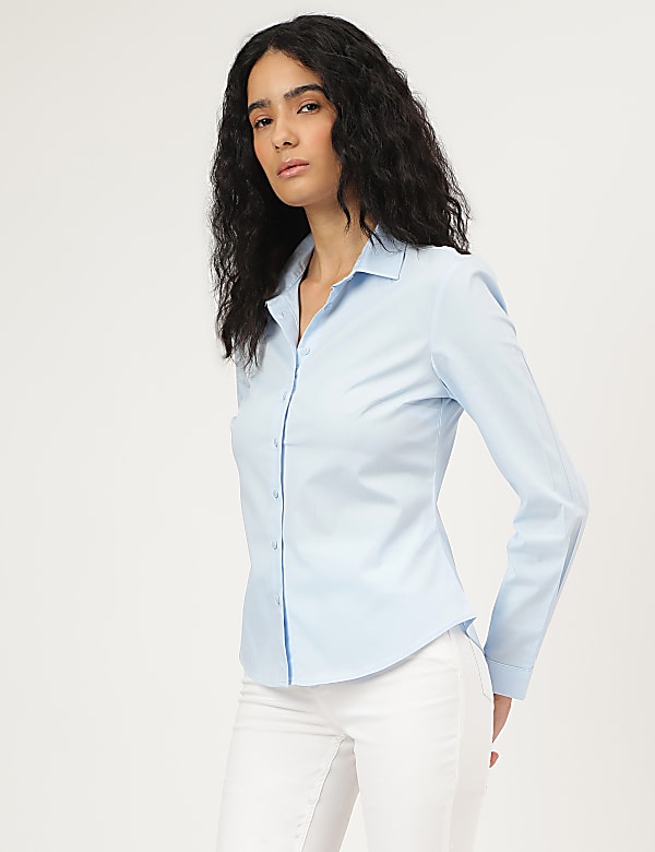Cotton Mix Plain Spread Collar Shirt
