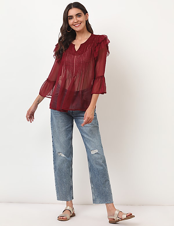 Pleated Round Neck Top