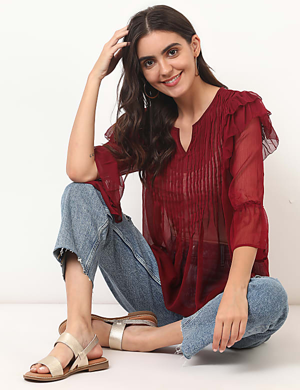 Pleated Round Neck Top