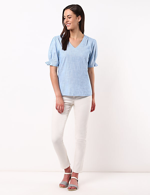 Pure Cotton Slub Peasant Blouse