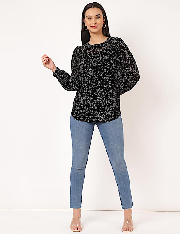 Printed Round Neck Blouse