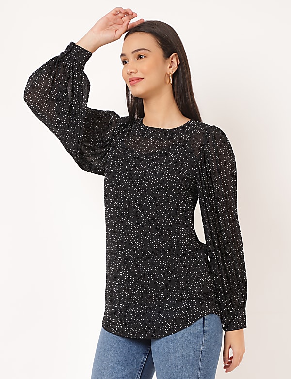 Printed Round Neck Blouse