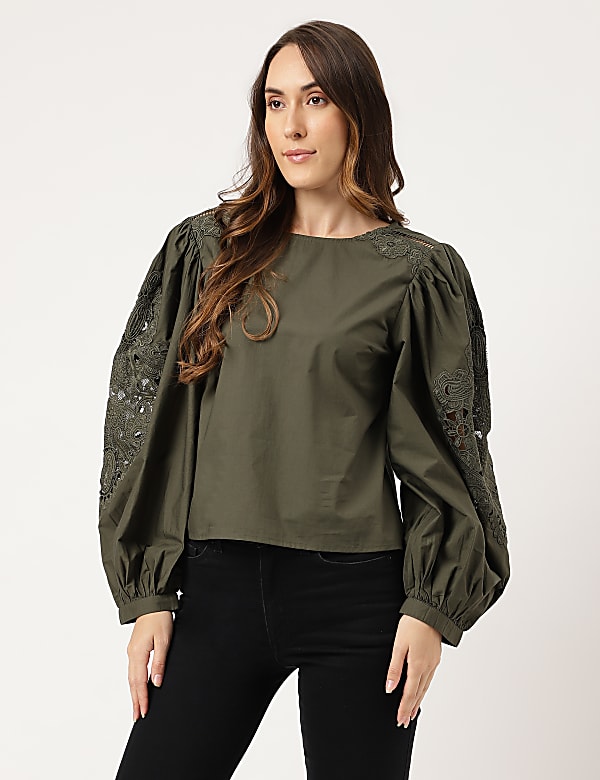 Lace Balloon Sleeves Blouse
