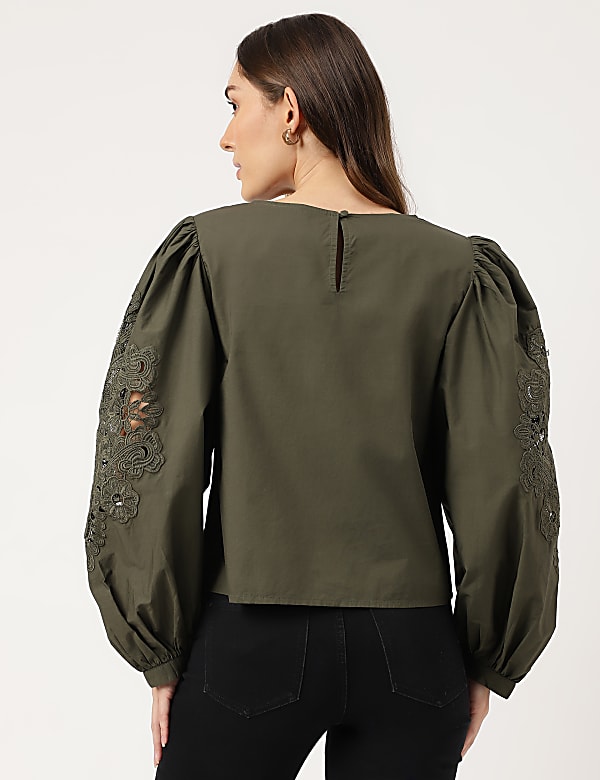Lace Balloon Sleeves Blouse