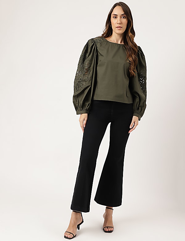 Lace Balloon Sleeves Blouse