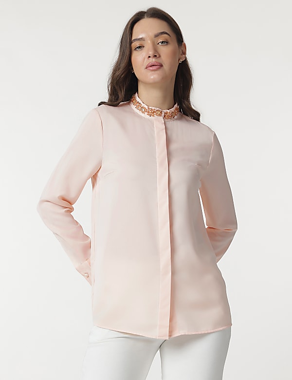 Embellished Mandarin Collar Shirt