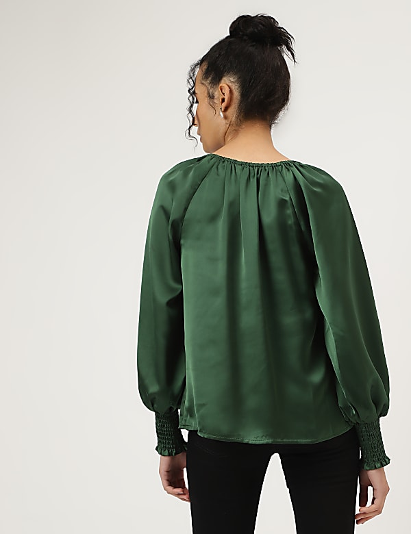 Solid Bishop Sleeves Blouse