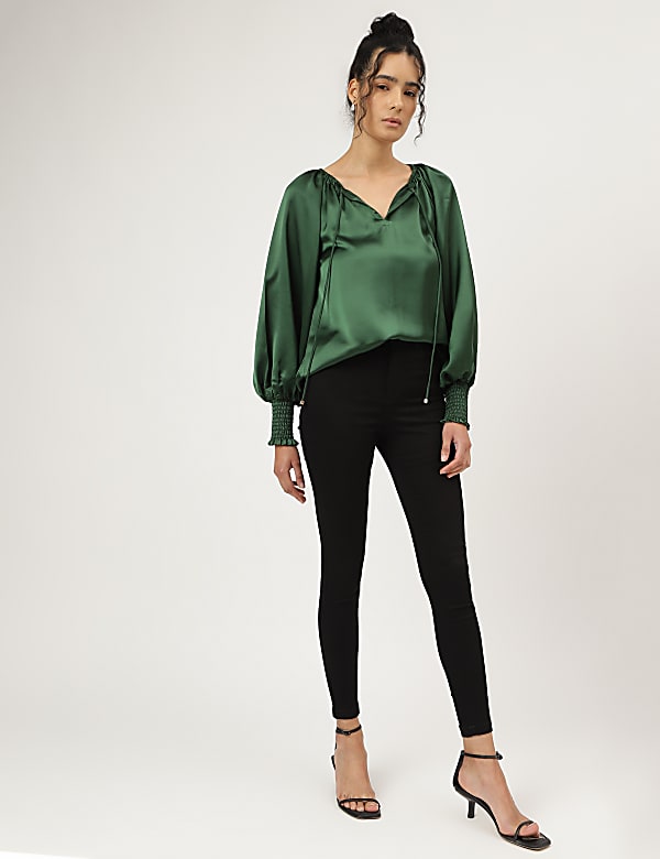 Solid Bishop Sleeves Blouse