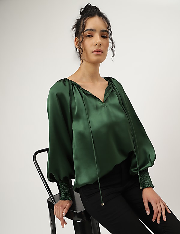 Solid Bishop Sleeves Blouse