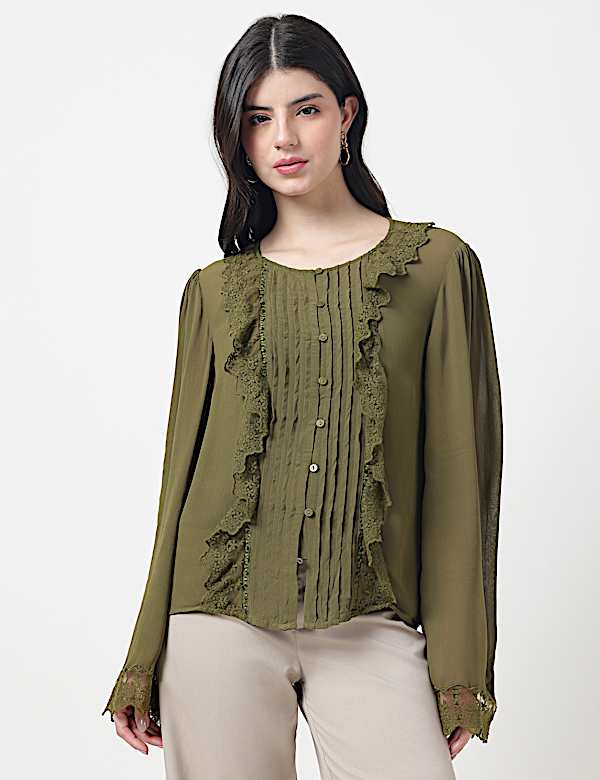 Pure Viscose Lace Round Neck Top