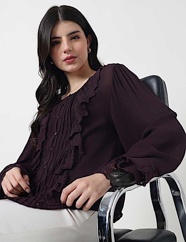 Pure Viscose Lace Round Neck Top