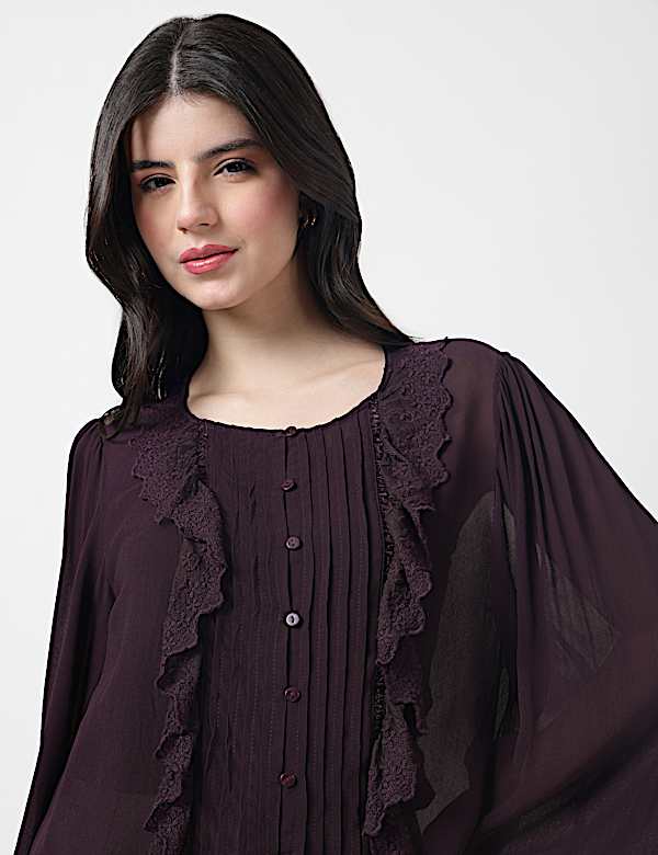 Pure Viscose Lace Round Neck Top